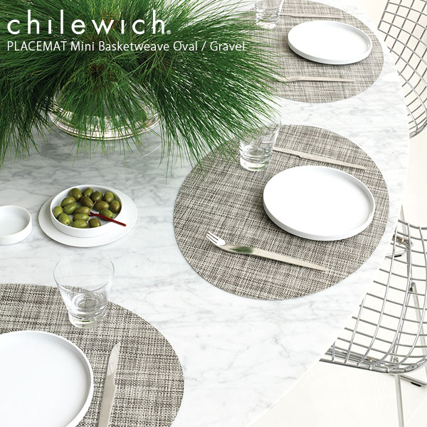 チルウィッチ ランチョンマット ミニバスケットウィーブ オーバル 楕円 / グラヴェル　chilewich Mini Basketweave Placemat Oval Gravel　【 正規販売店 】【 メール便不可 】