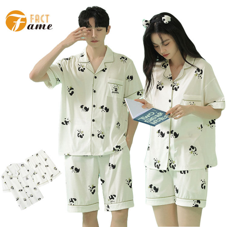 ペア パジャマ パンダ柄 半袖 涼しい 上下セット カップル 可愛い ルームウエア 韓国 前開き パジャマ パンツセット夫婦 お揃い ペアルック 部屋着 ナイトウェア 柔らかい 寝間着 オシャレ 母の日 父の日 結婚祝い プレゼント 出産祝い