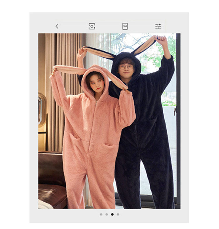 うさぎ パジャマ カップル お揃い パジャマ 冬 ルームウエア つなぎ オールインワン ペアルック 耳付き 動物 着ぐるみ パジャマ 可愛い 部屋着 寝間着 寝巻き 秋冬 プレゼント