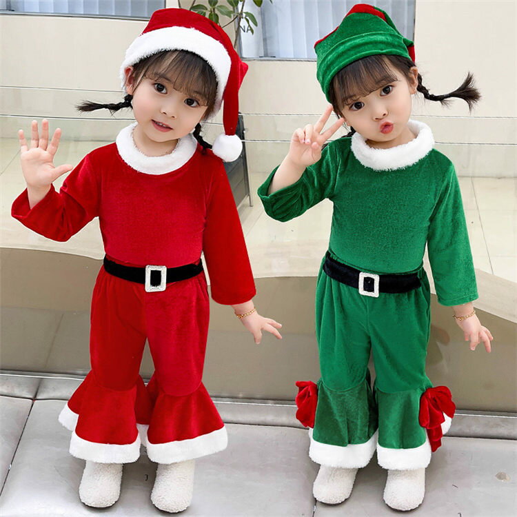 「送料無料」 クリスマス コスプレ 子供 サンタ服 女の子 キッズ サンタコスプレ サンタクロース クリスマス衣装 5点セット セットアップ 帽子 かわいい もこもこ 文化祭 発表会 プレゼント ファミリーパーティー コスチューム 仮装 演出服 パーティー プレゼント