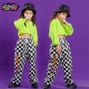 キッズダンス衣装 セットアップ ヒップホップ チェック柄 パンツ へそ出し 長袖 トップス 派手 ダンス衣装 キッズ 女の子 ジャッズ ガールズ パンツ K-P...