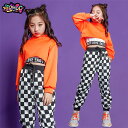 【3点セット】キッズダンス衣装 セットアップ ヒップホップ チェック柄 パンツ タンクトップ へそ出し 長袖 トップス 派手 ダンス衣装 キッズ 女の子 ジャッ...