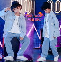 キッズダンス衣装 K-POP セットアップ ヒップホップ ダンス衣装 原宿系 派手 かっこいい 男の子 女の子 ガールズ キッズダンス 演出 舞台 デニム2点セット トップス パンツ キッズダンス衣装 発表会 ダンス 演出会 応援団 hiphop 買得110-170