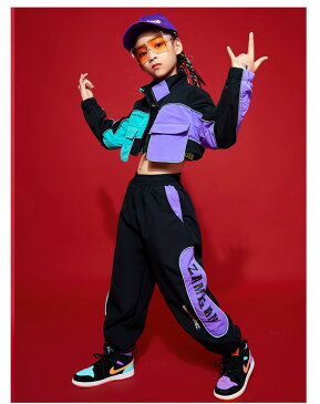キッズ ダンス 衣装 ヒップホップ セットアップ 上下セット ジャケット 長袖 トップス コート ロングパンツ ヘソ出し k-pop タンクトップ キッズダンス ストリート 女の子 ダンス衣装 原宿系 ジュニア レッスン ダンスウェア hiphop 110-170cm