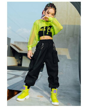 キッズダンス 衣装 セットアップ パーカー 黒パンツ へそ出し タンクトップ パンツ 女の子 トップス 子供服 ヒップホップ ダンス衣装 ストリート 原宿系 b系 レッスン ダンスウェア ジャズ hiphop 120-170