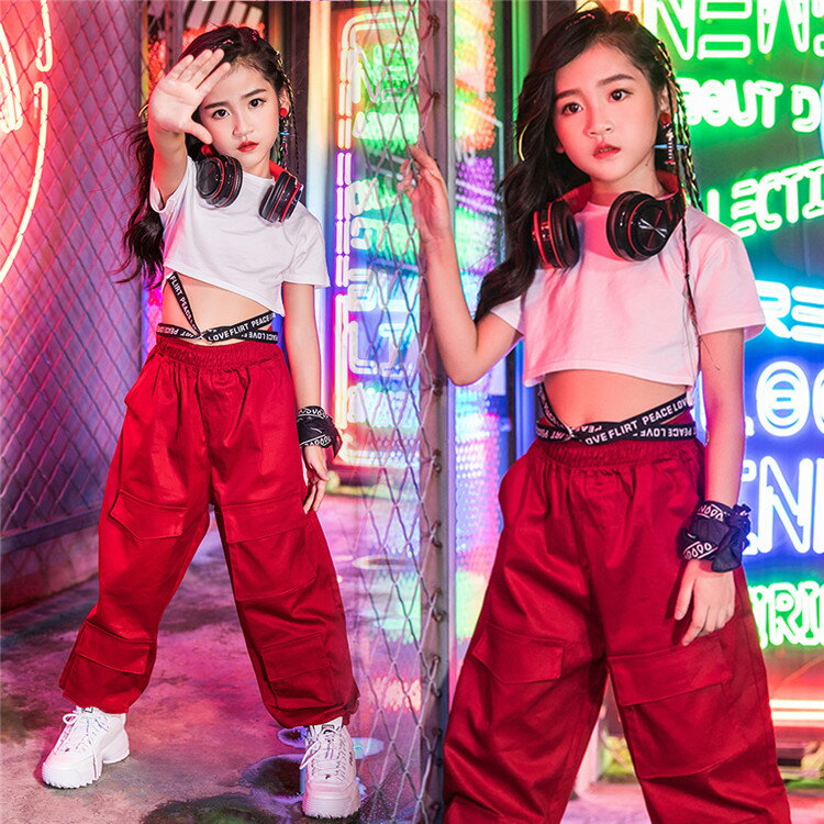 キッズ ダンス衣装 セットアップ 半袖 tシャツ パンツ 子供服 HIPHOP ヒップホップ 赤ズボン 女の子 長ズボン ジャッズ ストリート 原宿系 ジャズダンス ステージ衣装 ダンス 衣装 キッズ 体操服 jazz hiphop 120 130 140 150 160 170