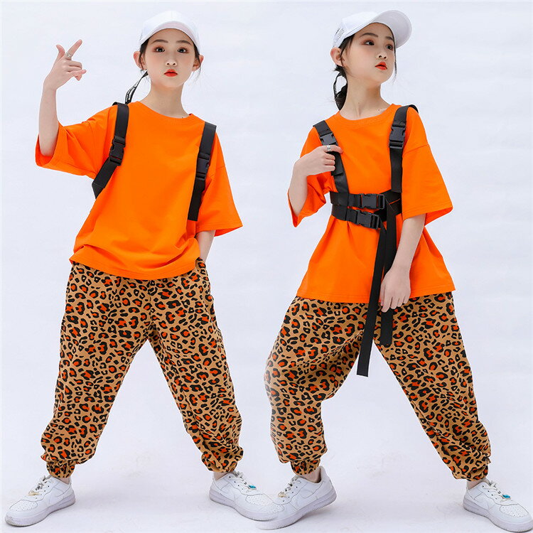 キッズダンス衣装子供服 HIPHOP セットアップ ヒップホップ 半袖 tシャツ パンツ 男の子 女の子 ベスト 男女兼用 ヒョウ柄ズボン ジャッズ ストリート 原宿系 ダンス 衣装 おしゃれ キッズ スポーツウェア 体操服 jazz hiphop 110 120 130 140 150 160 170