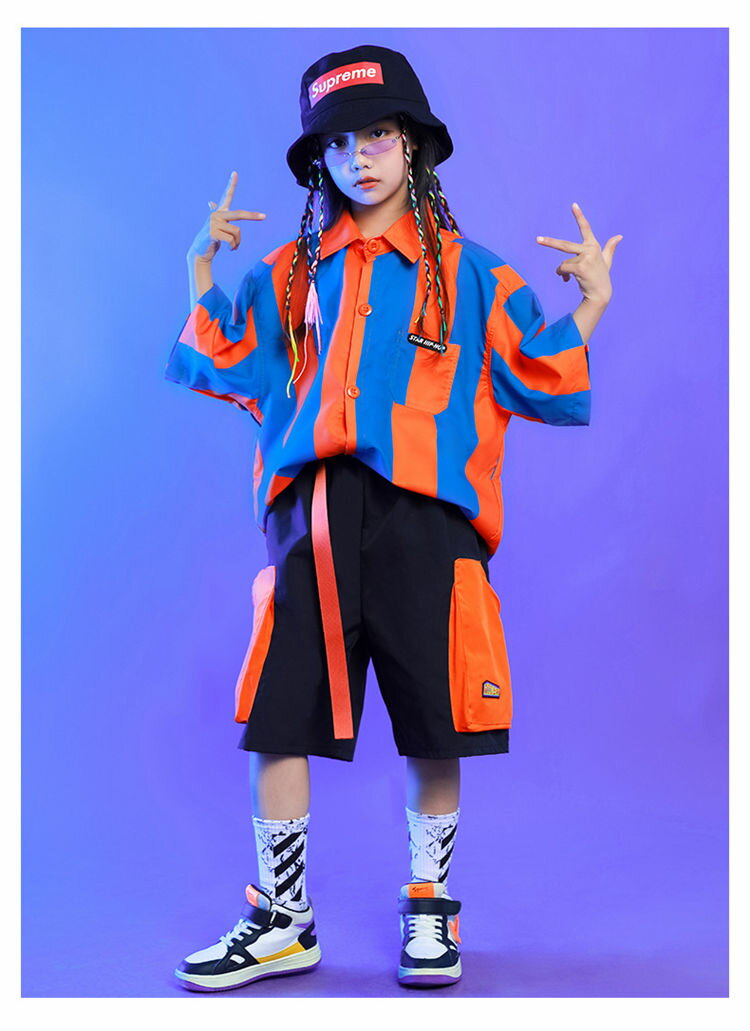 【2点セット】キッズダンス ダンス衣装 セットアップ セットアップ k-pop 子供服 ヒップホップ Tシャツ ショートパンツ 女の子 男の子 演出服 キッズ ダンスウェア ジュニア ダンス 衣装 キッズ jazz 110-180