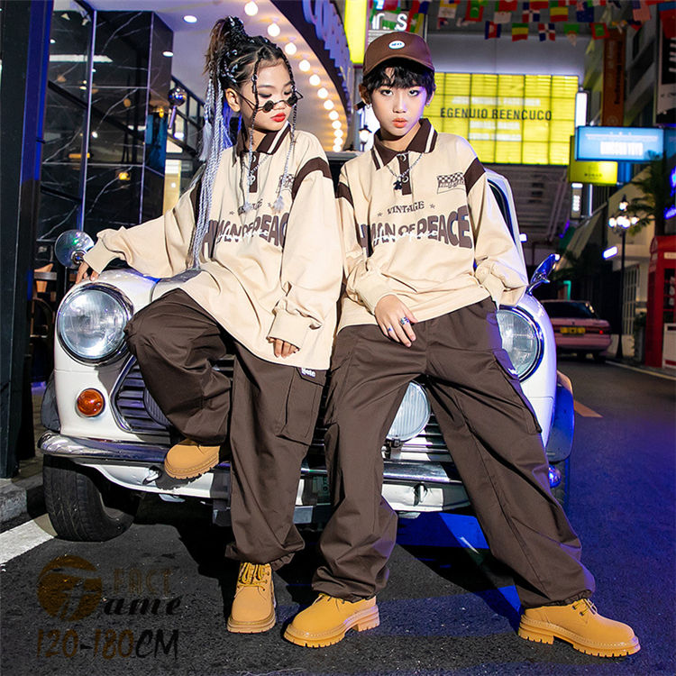 ヒップホップ ダンス衣装 キッズ シャツ ベスト 長パンツ ガールズ ダンス セットアップ 春秋 トップス シャツ パンツ K-POP 団体服 イベント 発表会 男女兼用 120-180