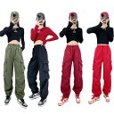 全4色 カーゴパンツ ダンス衣装 レディース 大人ダンス ヒップホップ ワインレッド 黒 長袖 へそ出し トップス カーキグリーン レッド パンツ DS演出服 練習着 団体服 応援団 発表会 チアガール ステージ ダンスウェア jazz S~XXL