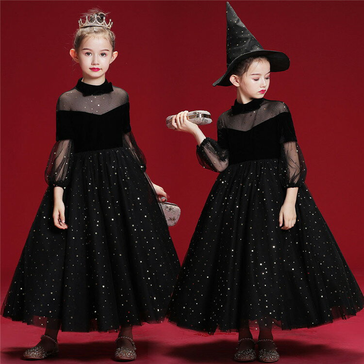 楽天FameFactキッズ ワンピース ドレス ハロウィン 衣装 ユニーク 魔女 仮装 女の子 キラキラ 星柄 ワンピース コスプレ 魔法使い 子供コスチューム 可愛い プリンセス ハロウィン オシャレ 姫様 パーティー キッズダンス 演出会 発表会 卒業会 ピアノ会 結婚式 二次会 ウィッチ cosplay