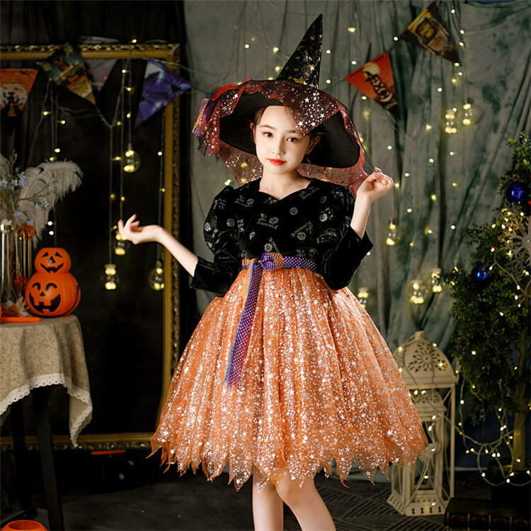 【2点セット】ハロウィン 衣装 子供 女の子 魔女 化け物 仮装 精霊 ハロウイン 仮装 キッズ コスプレ スカート 子供 女の子 チュールワンピ 星柄 姫系 パーティー 仮装 キッズ 変装 魔法使い キッズ 子どもドレス cosplay コスチューム キッズ 子供 ワンピ ウィッチ