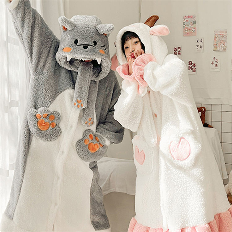 「送料無料」 大人 パジャマ 長袖 秋冬 前開き 着ぐるみ 狼 オオカミ 綿羊 シープ 二点セット レディース メンズ お揃い カップル 恋人 友達 部屋着 ぬ...