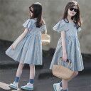 韓国子供服 ワンピース 柄 女の子 半袖 姫系 ブルー 春服 夏服 柄 膝丈 お宮参り 七五三 子供服 ワンピース かわいい 女児 ワンピース パーティー 120-165cm(4)