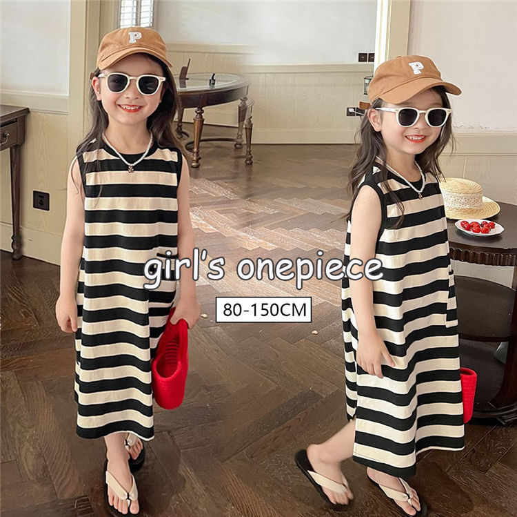 韓国子供服 ワンピース 女の子 ボーダー ストライプ 袖なし 夏服 ロング丈 ビーチウエア 子供服 ワンピース かわいい ベビー 女児 ワンピース 旅行 海 80-150 送料無料