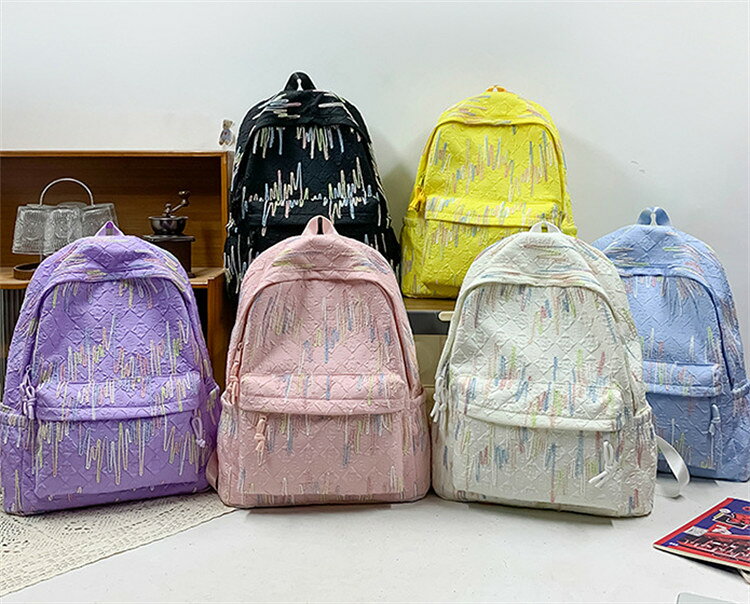 6色展開 リュック リュックサック マカロン色 マルチカラー ストライプ レディース かわいい スクールバッグ 大容量 バックパック バッグ 男女兼用 オシャレ アウトドア 人気 中学生 高校生 大学生 通学 通勤 多収納 収納力 便利 旅行 軽量 fame-fact-10009796 FameFact サンプル画像2