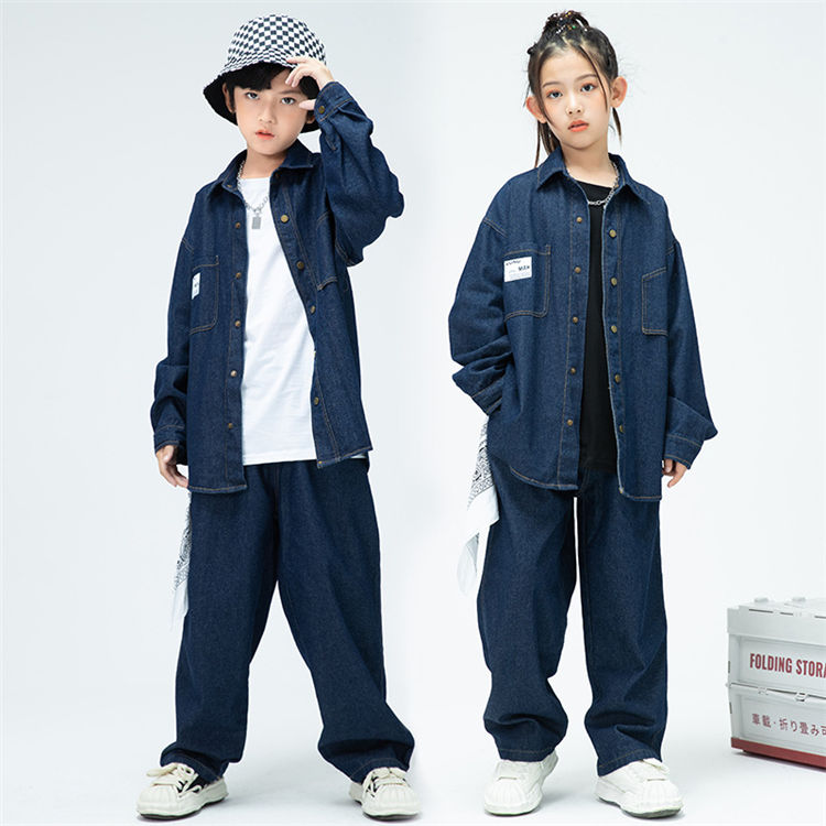 韓国子供服 キッズ ダンス衣装 デニム スポーツウエア パンツセット デニムジャケット 長袖 トップス 男の子 女の子 k-pop ダンス 衣装 ヒップホップ 上下セット キッズ ジュニア おしゃれ カジュアル 普段着 通学 通園 120-180cm 送料無料 部分即納