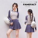 体型カバー 水着 レディース 長袖ラッシュガード 上下セット 紫 フレアスカート フィットネス水着 セパレート かわいい 大きいサイズ タンキニ ショーツパンツ ママ水着 20代 30代 40代 50代 オトナ女子 露出控えめ 水着 二の腕 胸パッド付き
