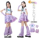 ダンス衣装 女の子 セットアップ 半袖 Tシャツ チアダンス ヒップホップ へそ出し パープル スカートセット トップス HIPHOP ステージ衣装 応援団 ジ...