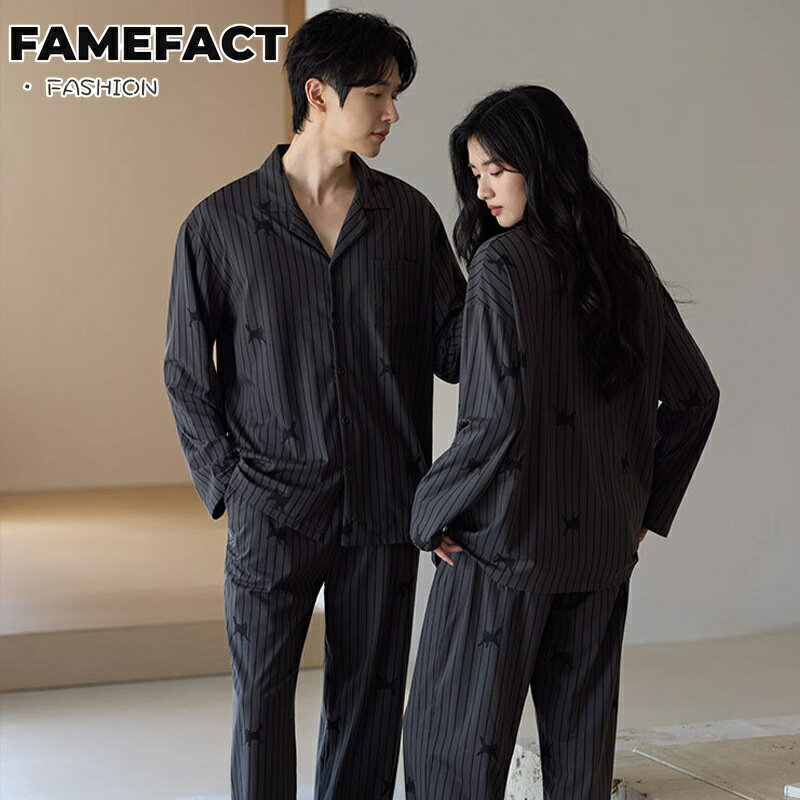 カップルパジャマ ペアパジャマセット 上下セット ホワイト ブラック 春秋 リラックスパジャマ 寝巻き ..