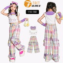 キッズ ダンス衣装 チェック柄 パンツ へそ出し トップス 袖無し 可愛い ガールズ y2k 原宿系 ヒップホップ パープル 派手 ジュニア 女の子 韓国 大き...