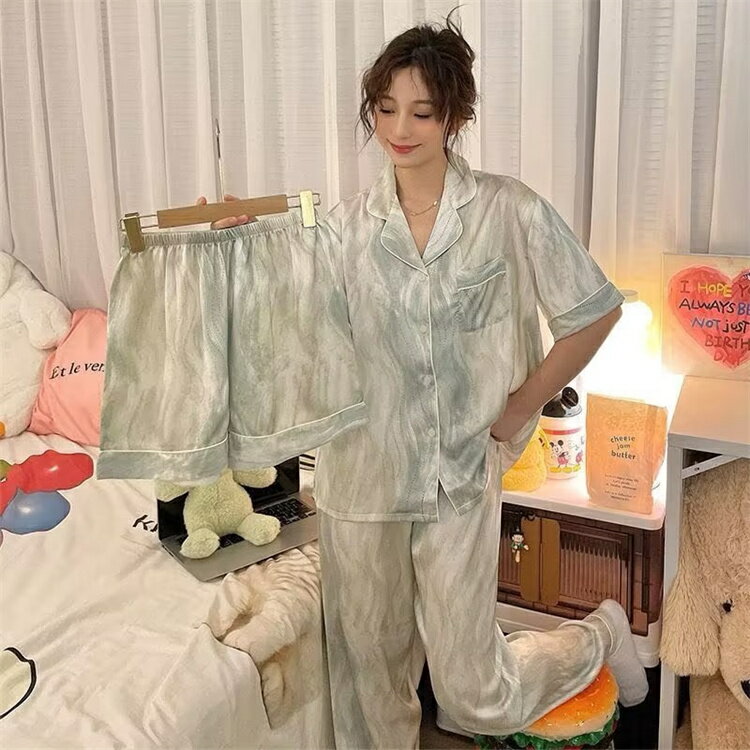 パジャマ レディース 半袖 夏 シルク風 セクシー レディース ルームウェア レディースファッション 上下セット 長ズボン 短パンツ 韓国風 パジャマ 可愛い ナイトウェア 柔らかい おしゃれ 部屋着 シンプル 高級感 超ゆったり