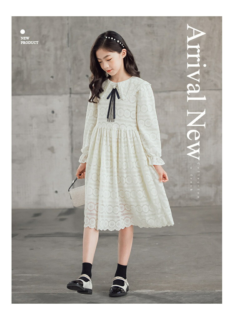 女の子 キッズ レースワンピース オフホワイト 可愛い 長袖 フォーマル おしゃれ ワンピース プレゼント プリンセス 旅行 韓国子供服 おしゃれ 秋 冬 通学 入学式 撮影 映え 新作 学園祭 発表会 120～170