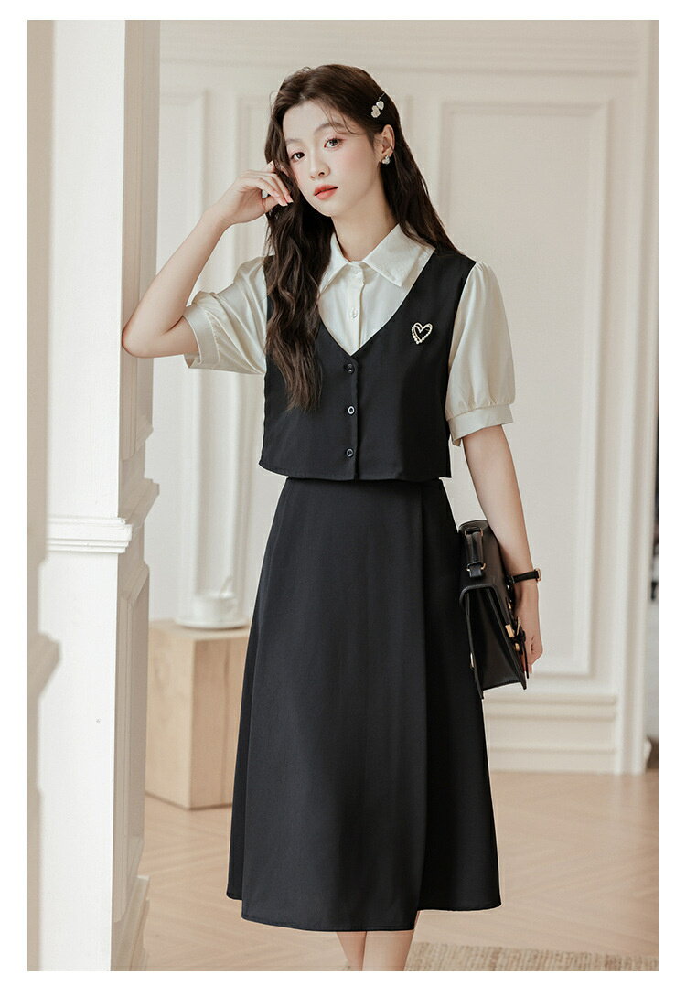 ブラック ワンピース ピアノ発表会 レディース レトロ 卒業式 ジャンパースカート風 フェイクレイヤード スーツ風 女の子 入学式 かわいい 韓国風 大人スタイル 子供服 発表会 スーツワンピース 七五三 撮影用 制服風 レイヤード風 コスプレ 撮影会用 S-L