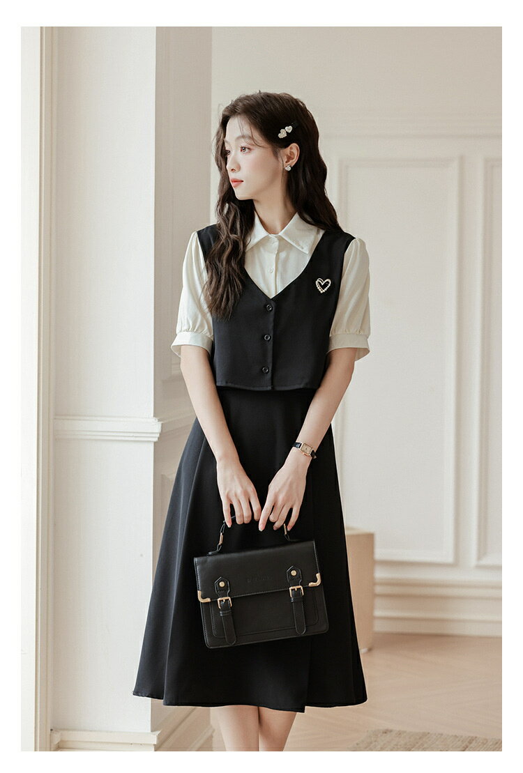 ブラック ワンピース ピアノ発表会 レディース レトロ 卒業式 ジャンパースカート風 フェイクレイヤード スーツ風 女の子 入学式 かわいい 韓国風 大人スタイル 子供服 発表会 スーツワンピース 七五三 撮影用 制服風 レイヤード風 コスプレ 撮影会用 S-L