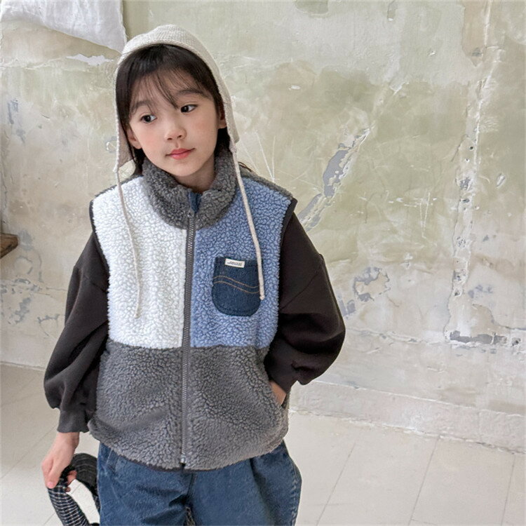 韓国子供服 ベスト ボアコート 女の子 男の子 マルチカラー アウター 防寒 可愛い 冬服 キッズ 暖かい 上着 トップス ボタン ポケット付き 姉妹 兄妹 オシャレ 通園 通学 小学生 80-130cm 2