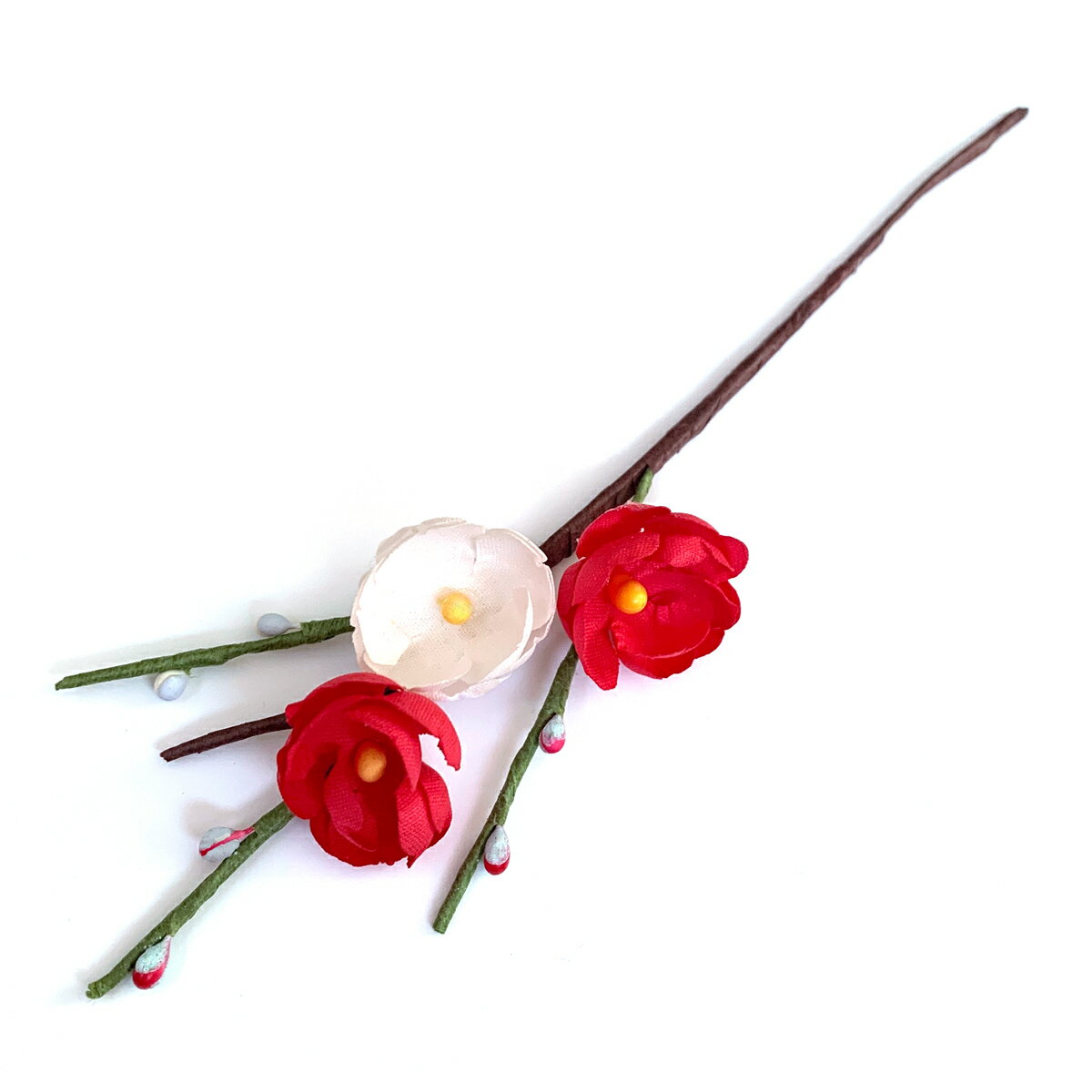 造花 正月飾り 紅白梅の枝3輪（1本） アートフラワー