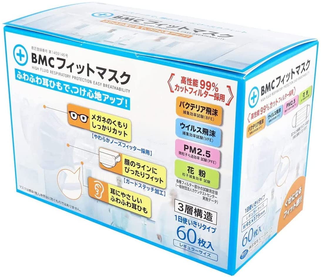 【セット品】(PM2.5対応)BMC フィットマスク レギュラーサイズ 60枚入【×4個】