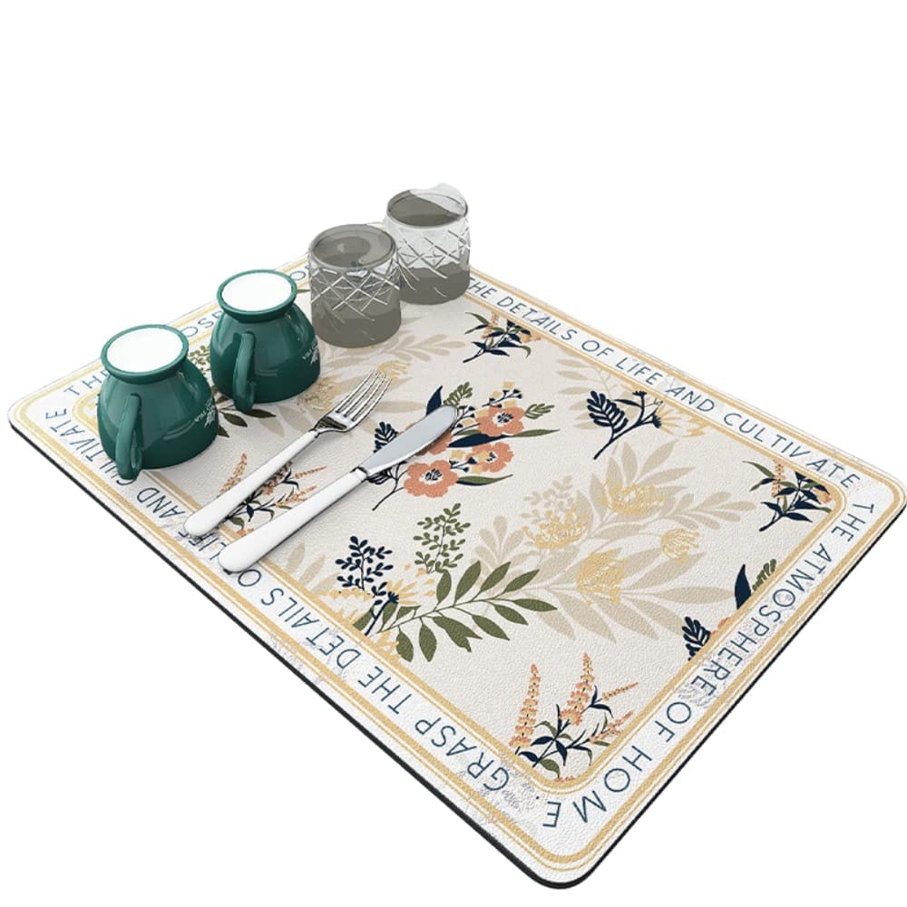 Leaf64 水切りマット 食器水切り 吸水マット 乾燥マット 丸洗いOK (フラワー黄40x50)