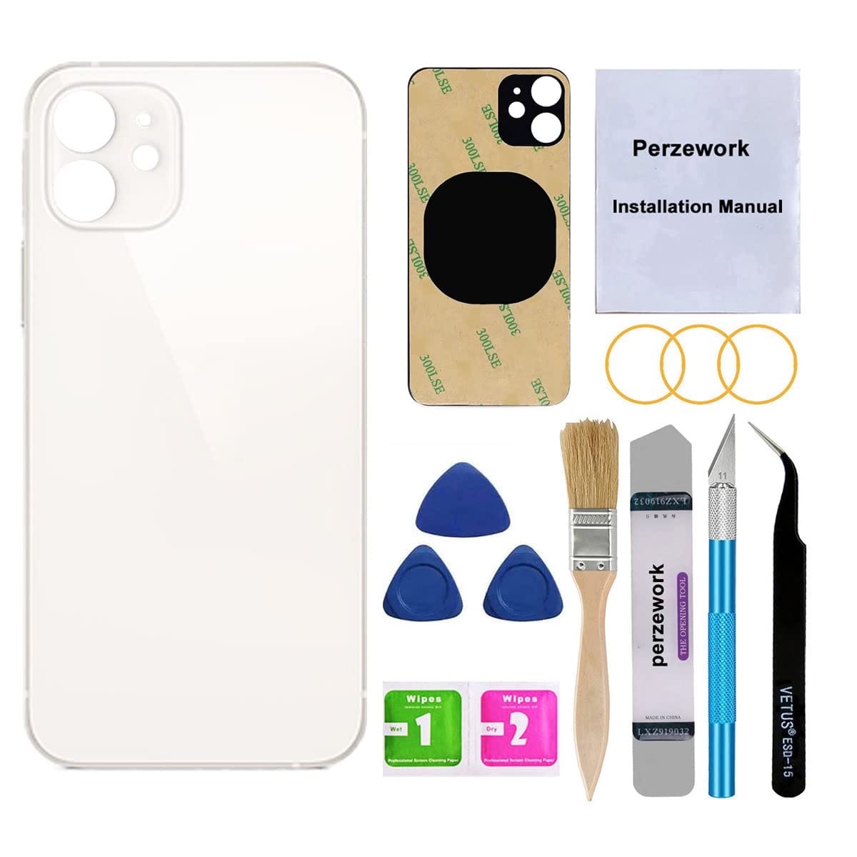 Perzework OEM リアバックガラス iPhone 11 6.1インチ用 修理ツールキットと取り付け済み接着剤付き
