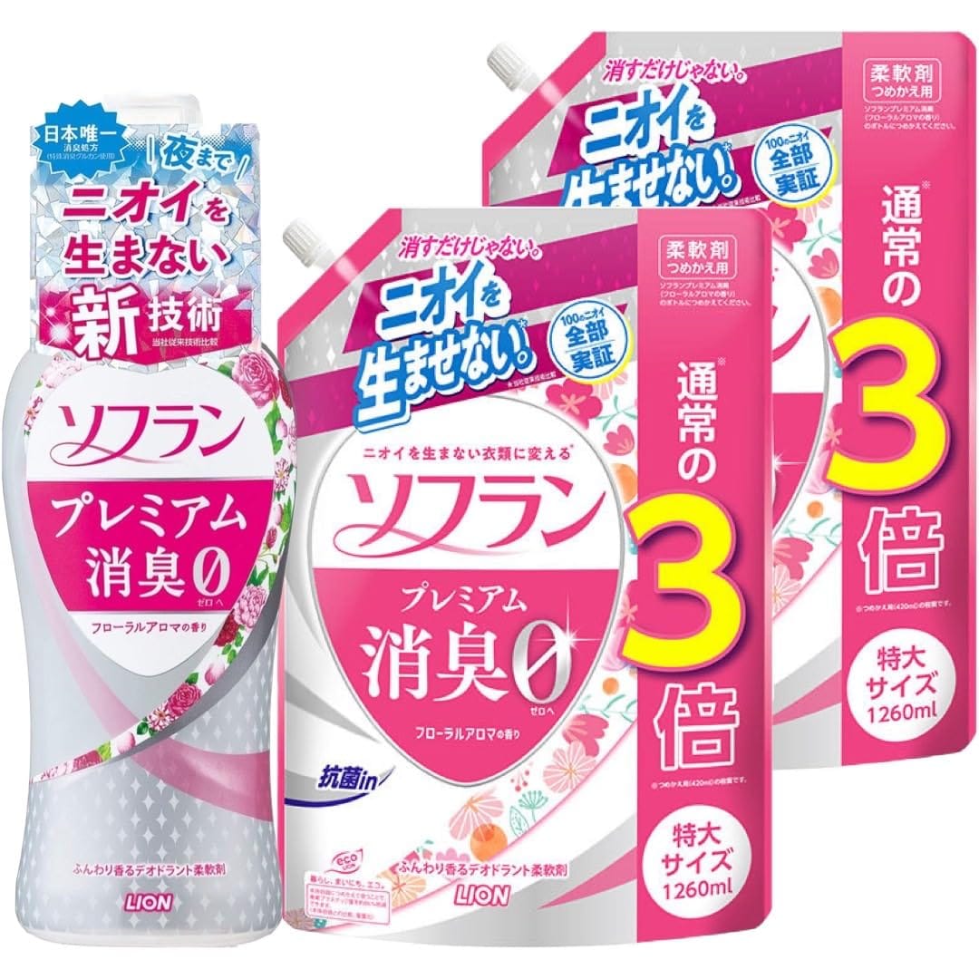 ソフラン プレミアム消臭 柔軟剤 フローラルアロマの香り 本体 550ml + 詰め替え 特大1260ml×2袋セットのサムネイル