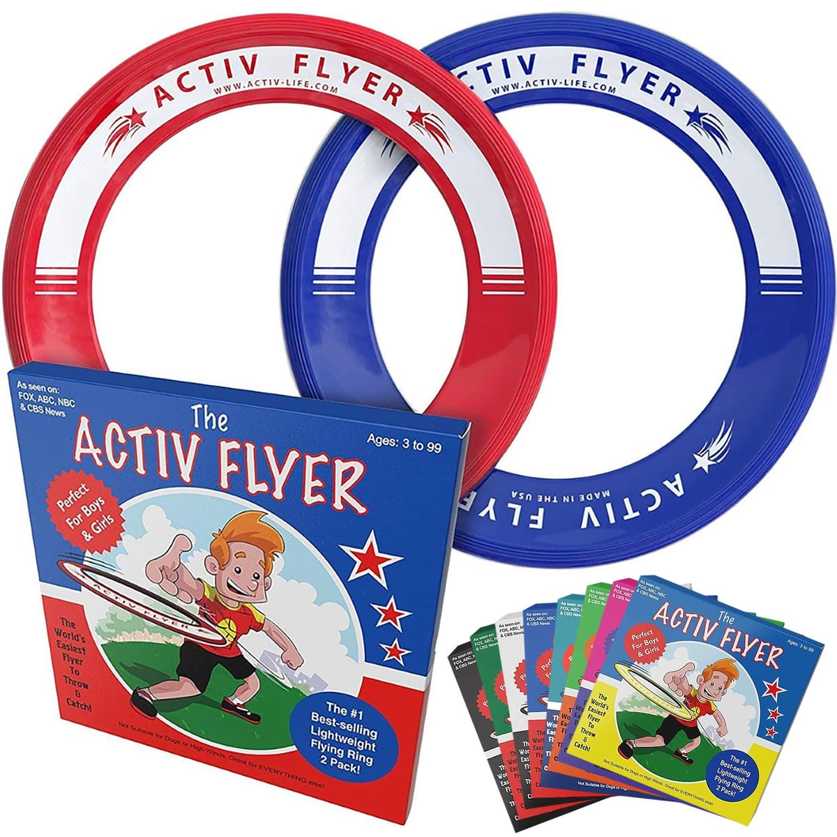 Activ Life(アクティブライフ) 子供用フライングリング[レッド/ブルー] 2個入 まっすぐ飛ぶ＆痛くない－標準のフリスビーよりも80％軽量化－スマホに触る時間を家族との健康的で楽しい時間に－外に出て遊ぼう－アメリカ製