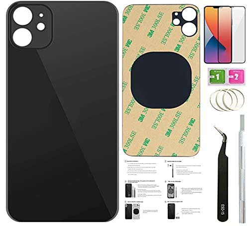 12バックガラス iPhone 12用 バックカバーガラス (6.1インチ) 取り付け済みテープ+取り付け説明書 + 修理ツール + スクリーンプロテクター (ブラック)