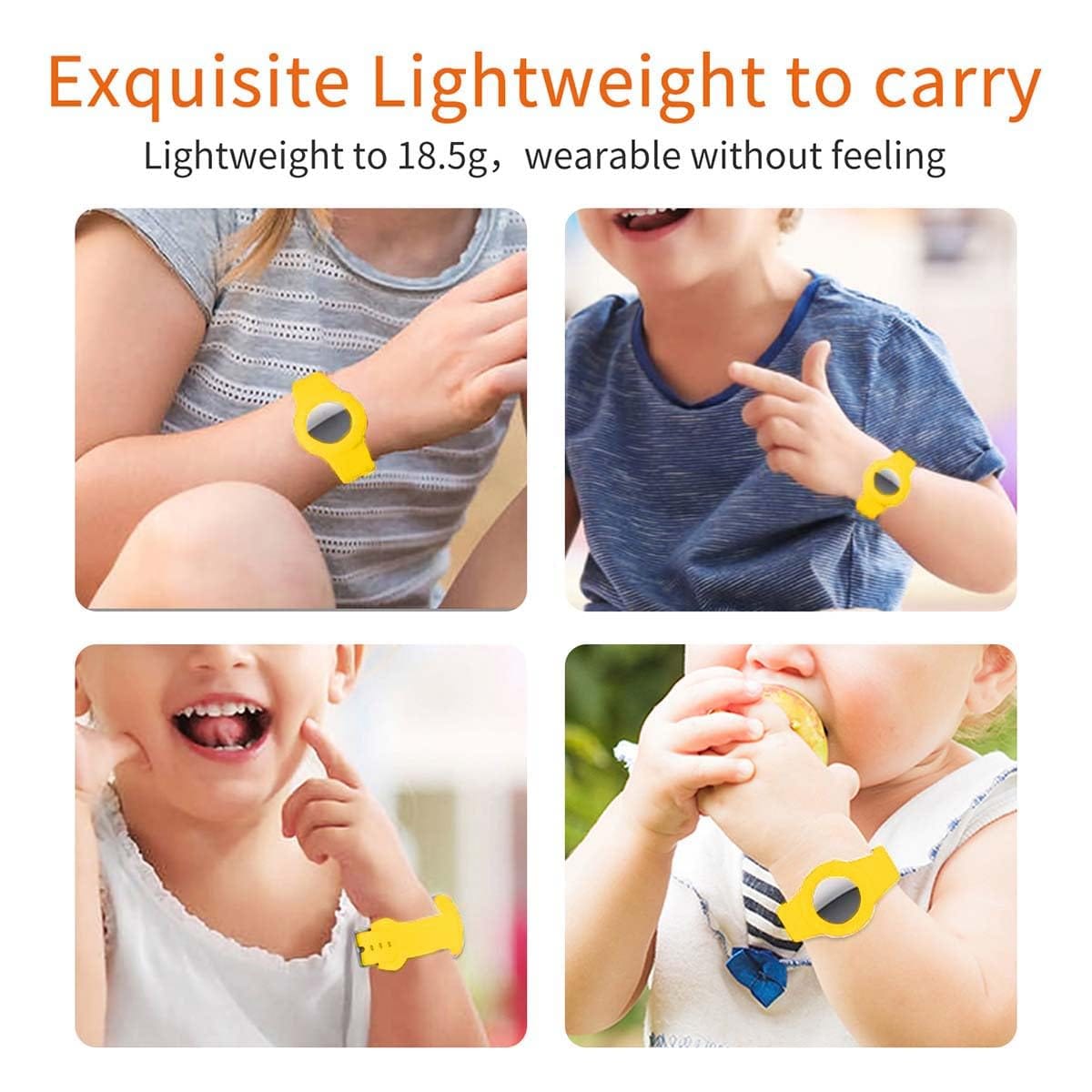 AirTag 2021用キッズブレスレットケース、シリコンウォッチバンド Airtag 保護カバー 子供 幼児 赤ちゃん 子供 高齢者用、紛失防止 ウェアラブルホルダー Airtagに適合 (イエロー)、10.8×0.15インチ