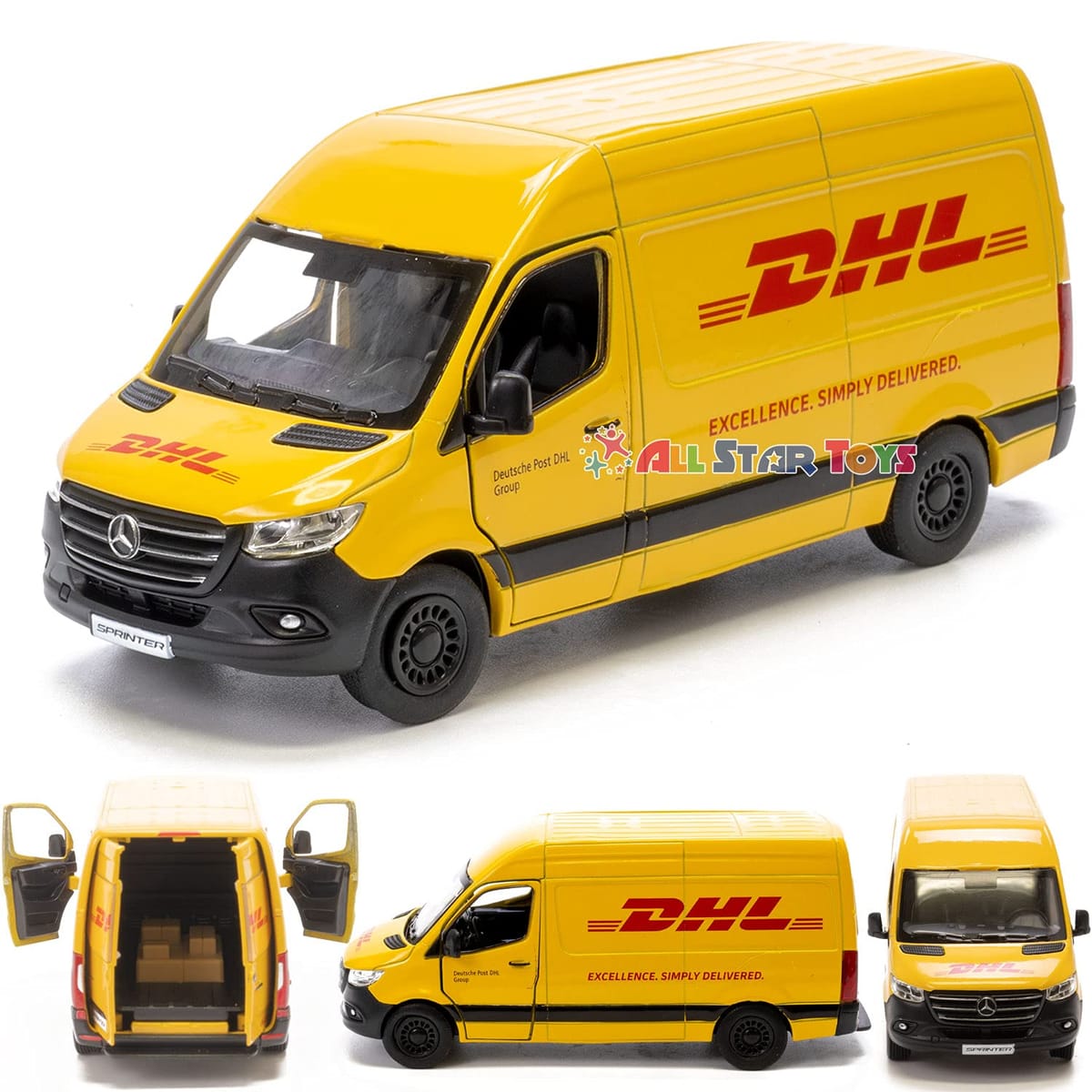 KiNSFUN DHL メルセデスベンツ スプリンター 1:46スケール 5インチ ダイカストメタルモデル おもちゃ カーゴバン