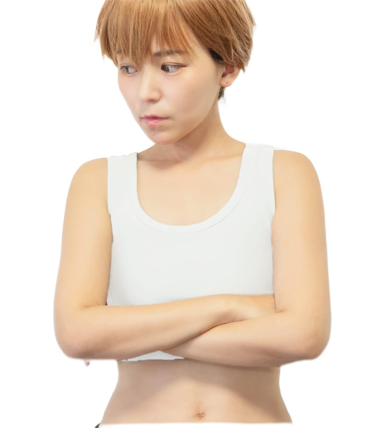 Laff tigo. 胸つぶしブラ ナベシャツ 胸つぶし さらしブラ ショート丈ハーフ (白, M)