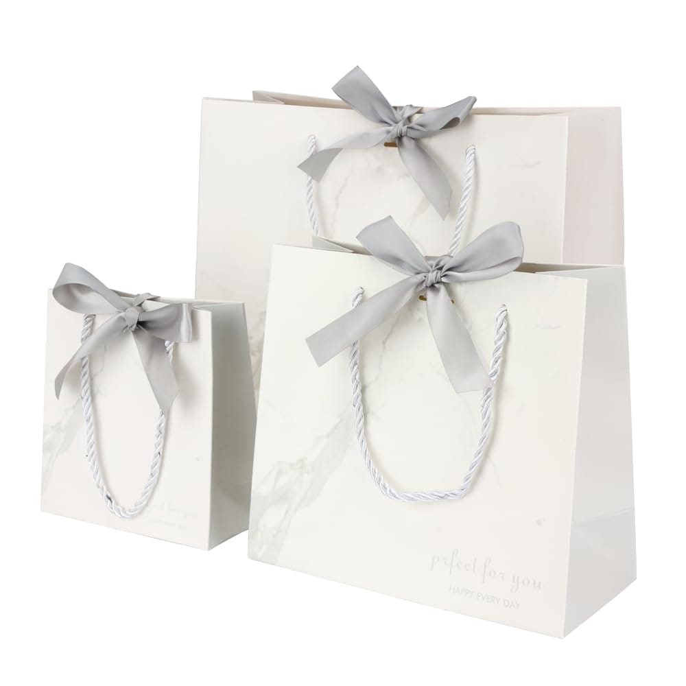 ギフトバッグセット ホワイト 3サイズ各1枚 リボン&光沢ロープ付き マチ広 ギフト ラッピングバック プレゼントバッグ 母の日