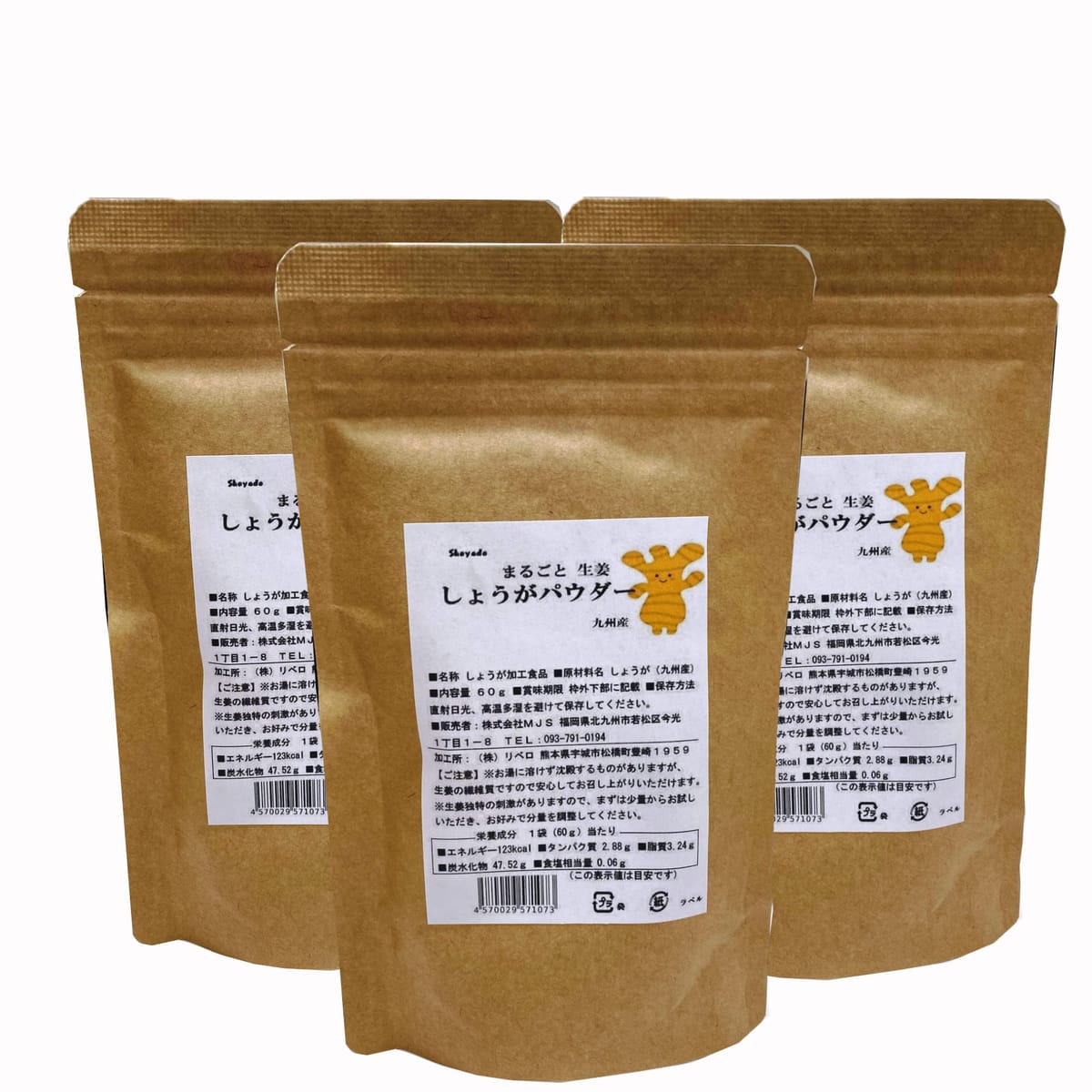 九州産 まるごと しょうがパウダー 粉末 生姜 生姜粉 乾燥 ショウガ ジンジャー 60g (3袋)