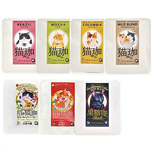 《お試しセット》KUROCAFE『猫珈 1ヶ× 7種（ブラジル、モカ、コロンビア、やわらかなブレンド、赤米ブレンド、黒豆ブレンド）』 | デカフェ カフェインレス コーヒー ドリップバッグ ねこのサムネイル