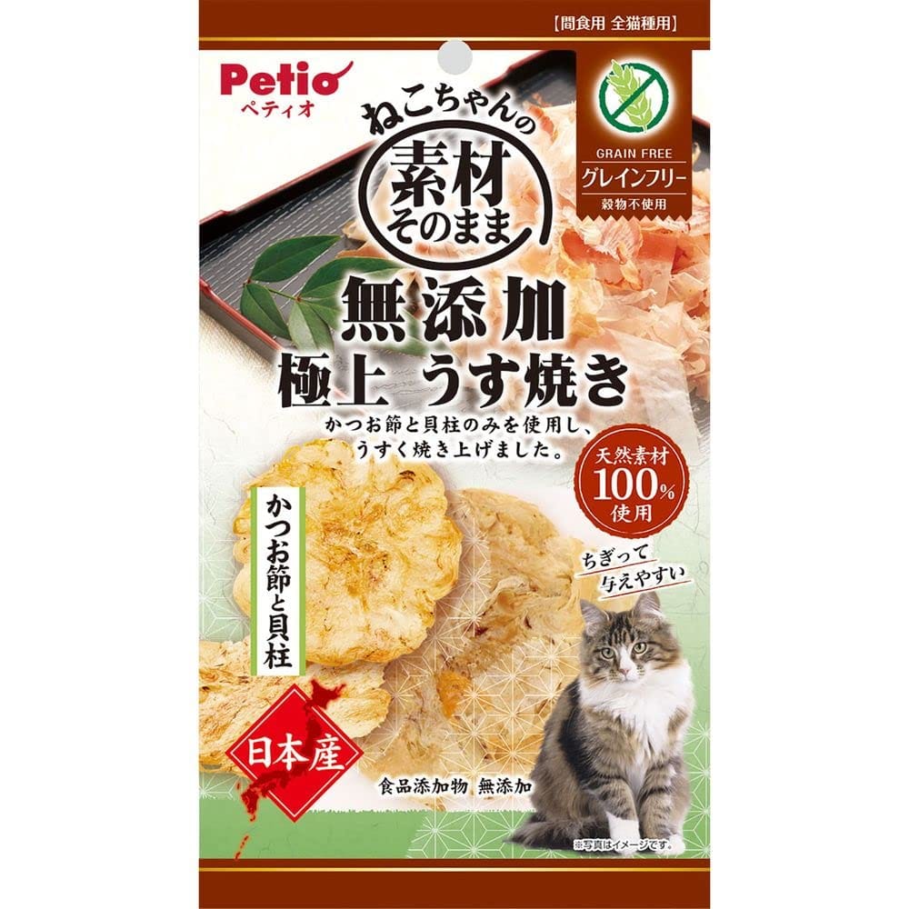 （まとめ買い）ペティオ ねこちゃんの素材そのまま 無添加極上うす焼き かつお節と貝柱 3g 猫用おやつ 【×15】