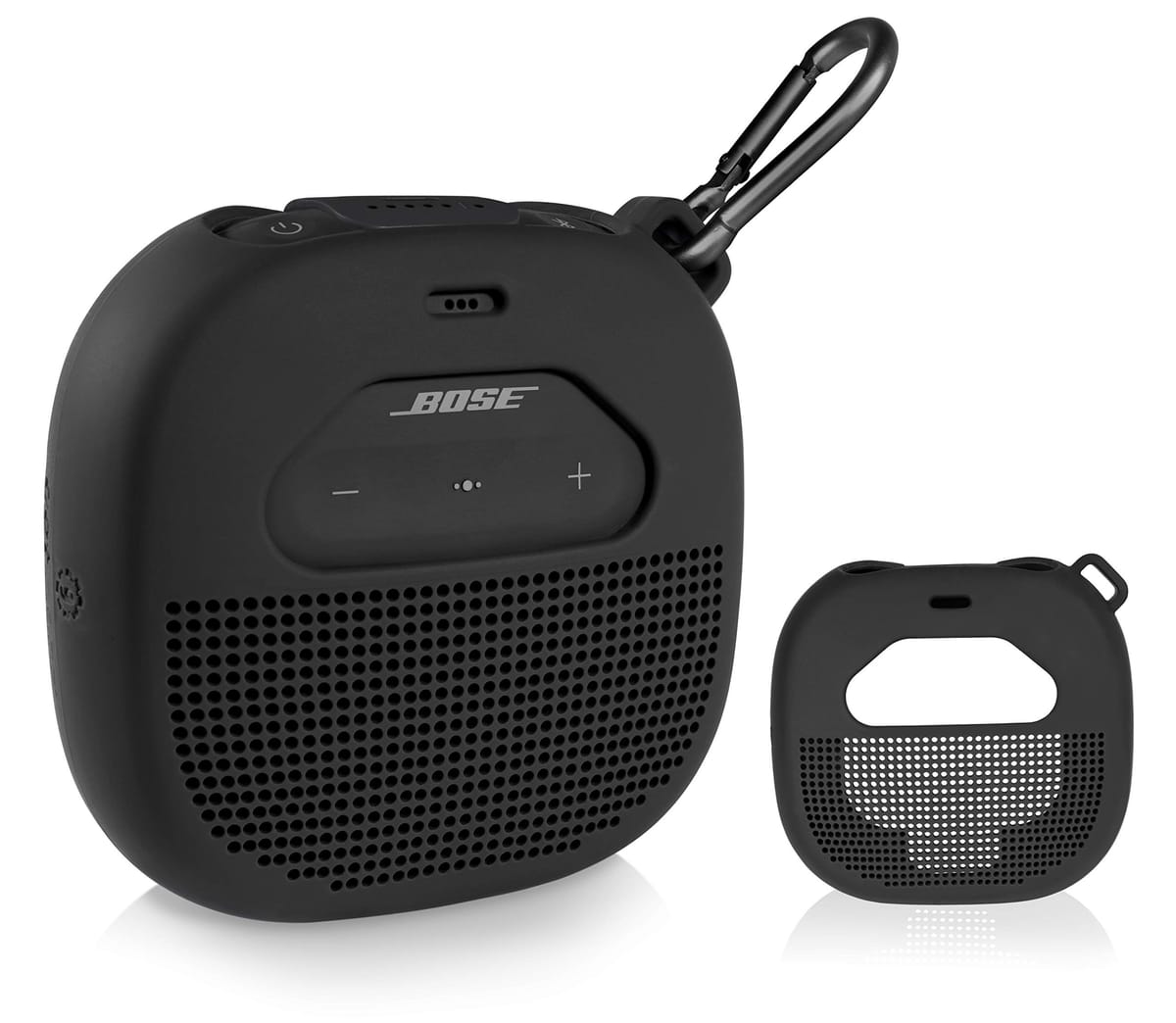 WGear Bose SoundLink マイクロポータブルアウトドアスピーカー用シリコンカバースリーブ カスタムデザインスキン 全6方向保護 形状と色にベストマッチング (ブラック)