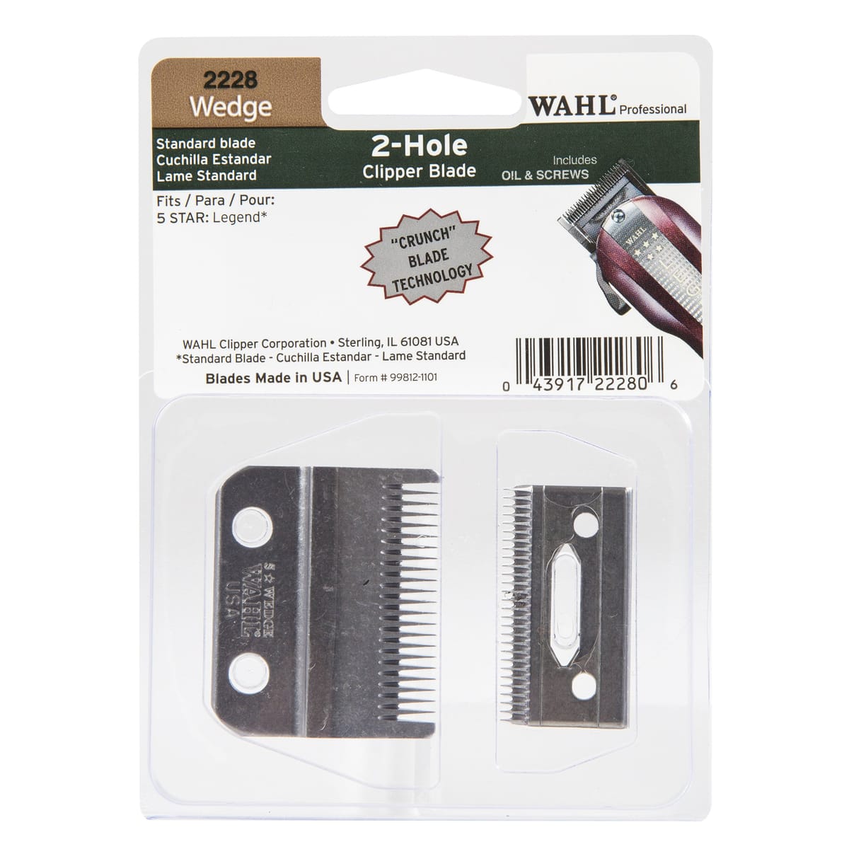 Wahl Professional Wedge 2 Hole Standard Clipper Blade #2228 – Designed for the 5-Star Legend – Includes Oil, Screws, and Instru
