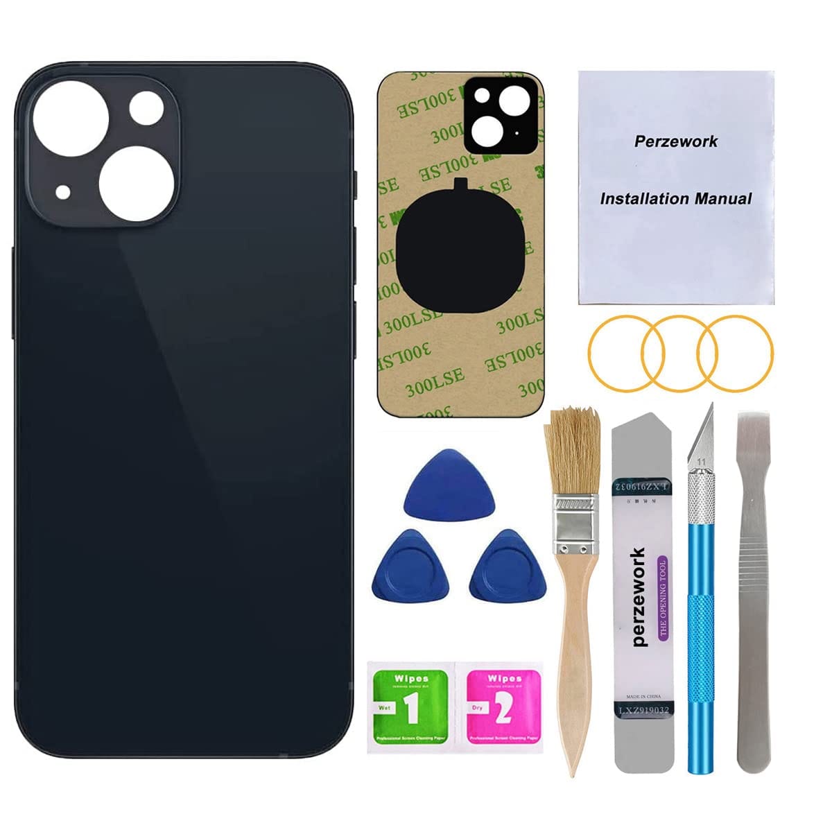 Perzework OEM リアバックガラス 交換用 iPhone 13 Mini 5.4インチ (ミッドナイト/ブラック) 修理ツールキット付き