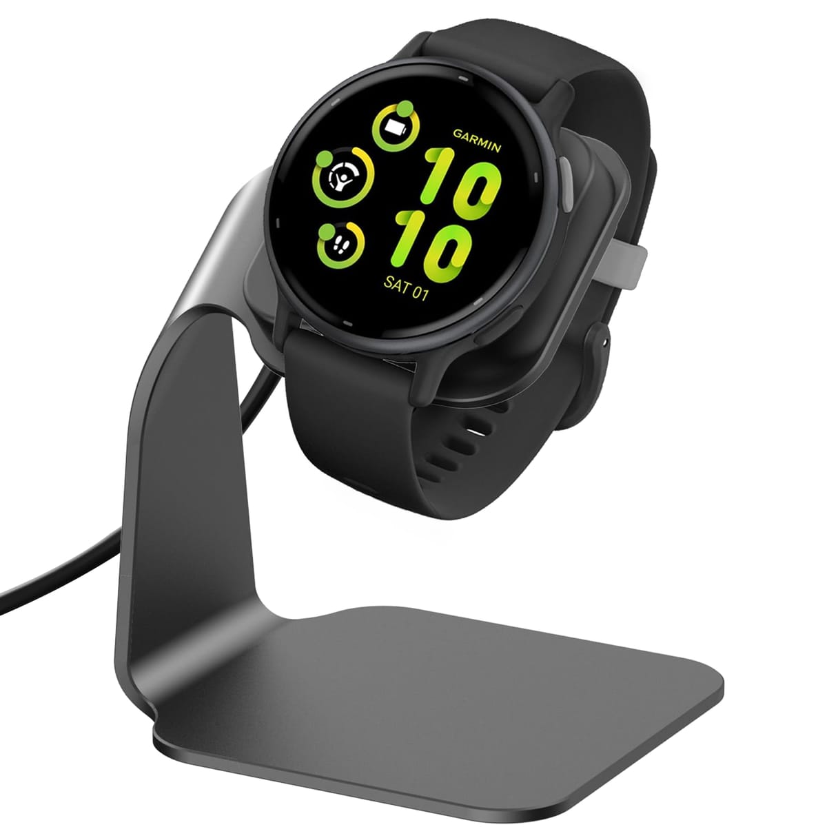 EZCO チャージャードック Garmin Vivoactive 5 4 4S 3/3 Music/Venu Sq/Venu/Venu 3S 3 2S 2と互換性があり、プレミアムアルミニウム充電ケーブルスタンドベースステーションUSB Date Syn