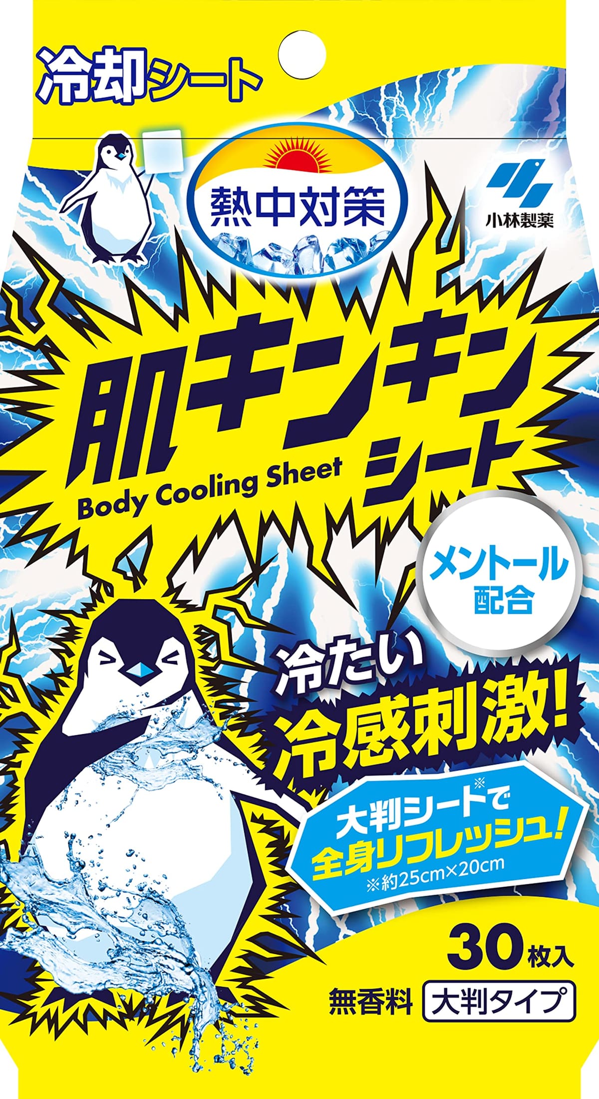 熱中対策 肌キンキンシート 大判シートで全身さっぱり 冷感 汗拭きシート 無香料 30枚 小林製薬