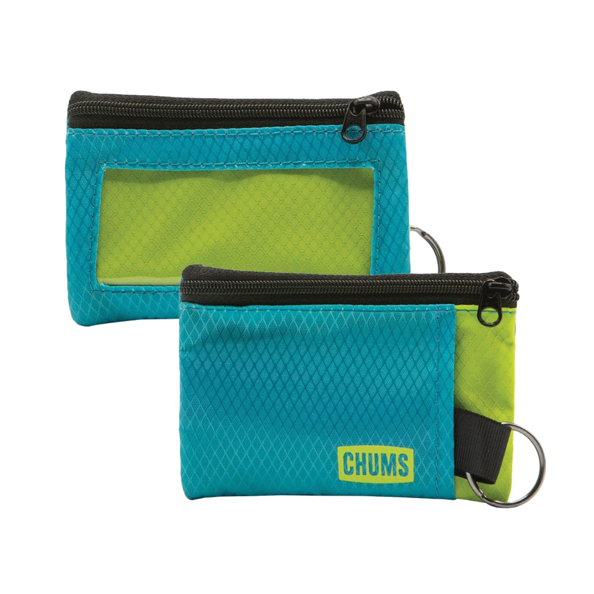 Chums (チャムス) サーフショーツ財布 - 軽量 ファスナー付き ミニマリスト財布 透明のIDウィンドウ付き - 耐水性 キーリング付き (ブルー/グリーン)
